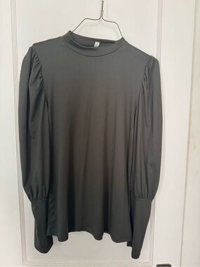 Celeste Black Mock Neck Long Sleeve Top with Gathered Shoulders